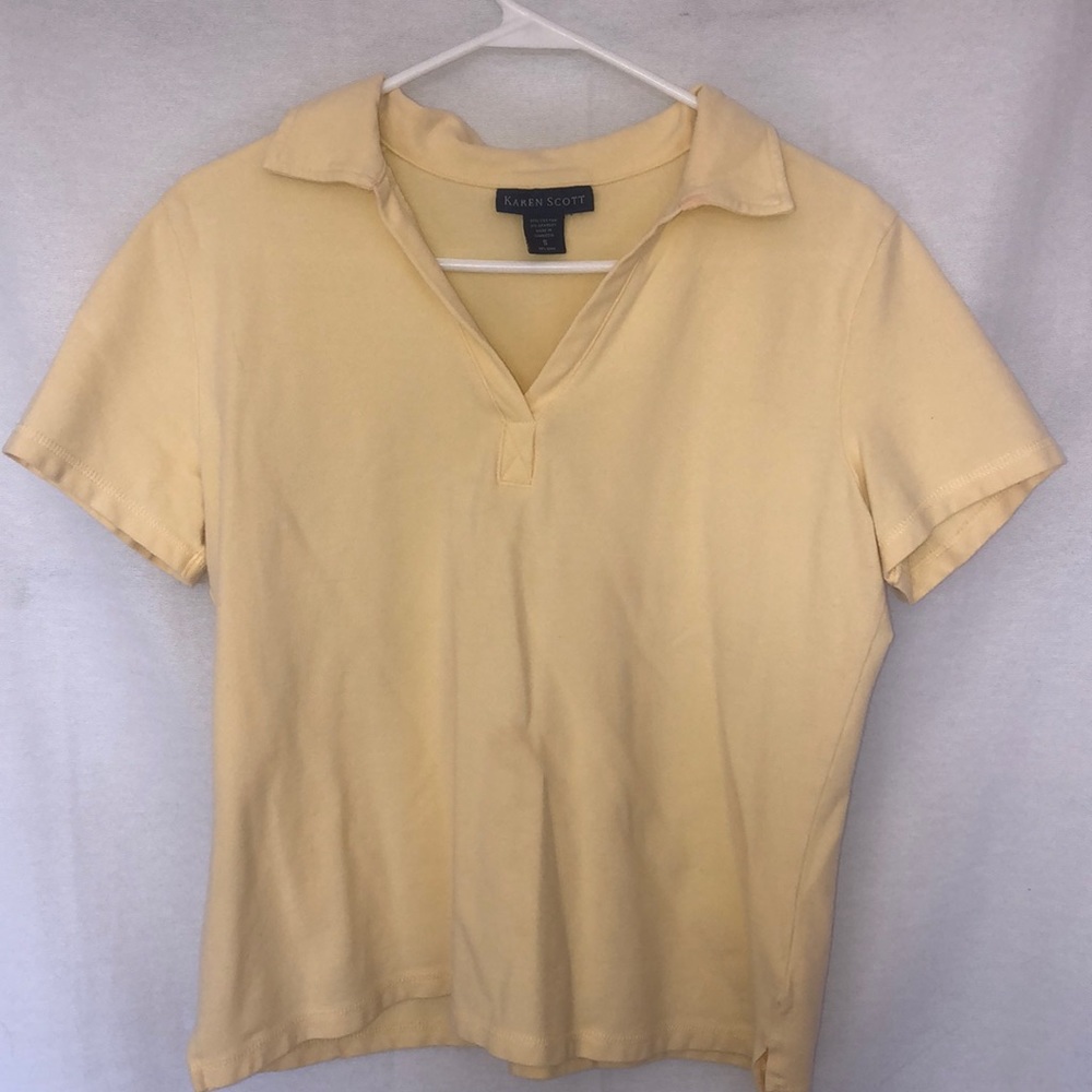 yellow, collared shirt